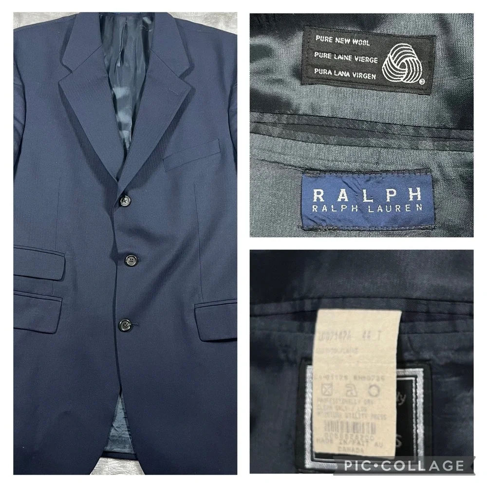 Ralph Lauren Navy Blue Men's Blazer Pure New‎ Wool - 44T